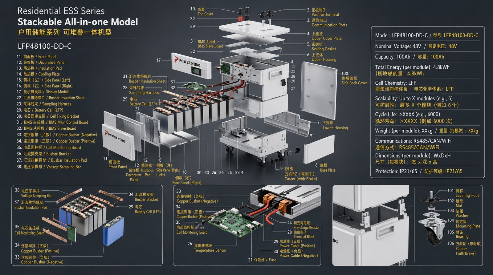 Modular LiFePO4 Stackable ESS Battery System for Home & Commercial Use
